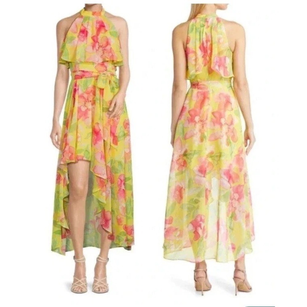 Eliza J Halter Neck High Low Dress Women's Size 10 Floral Chiffon NWOT Summer